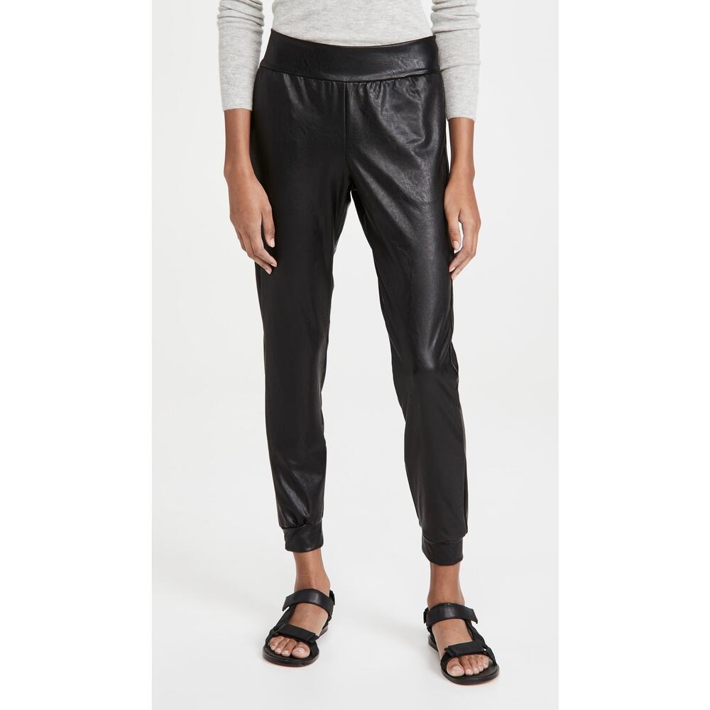 Commando Black Faux Leather Jogger Pants Large Comfort Chic‎ Pull On